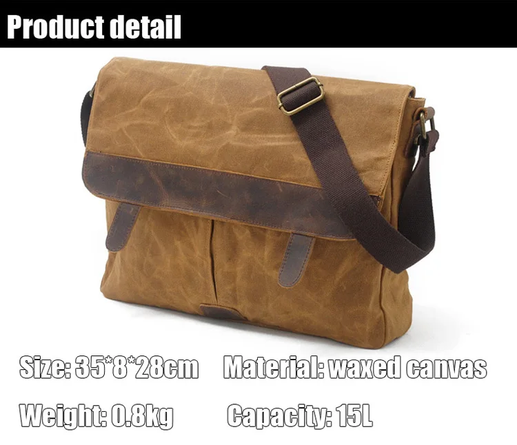 Popular Water Proof Vintage Waxed Canvas Leather Unisex Trim DSLR SLR Camera Shoulder Messenger Cross Body Bag