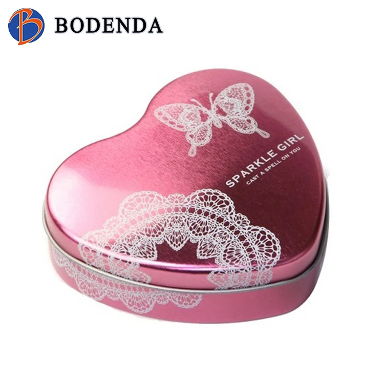Promotional  heart shape small jewelry storage box girl earring packaging tin box