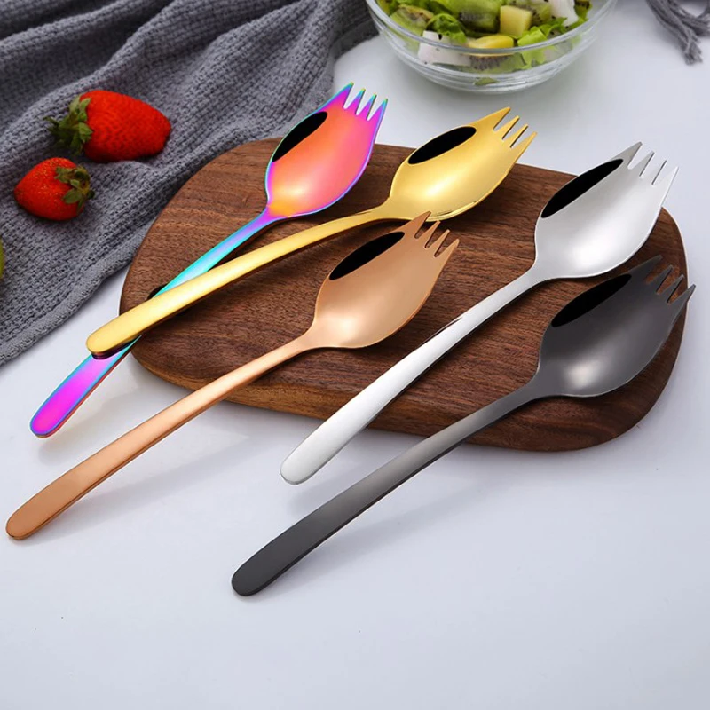 

Spaghetti metal titanium spork 304 stainless steel spoon salad fork spork, Silver, gold, rosegold, colorful, black