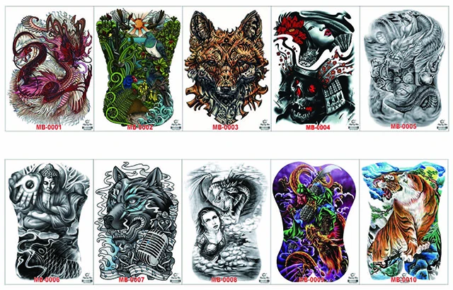 Full back and full arm slevee temporary tattoo sticker with stock designs