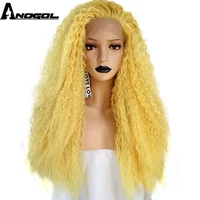 

Anogol Fashion Kinky Curly Hair Yaki Synthetic Wigs Yellow Lace Front Wig