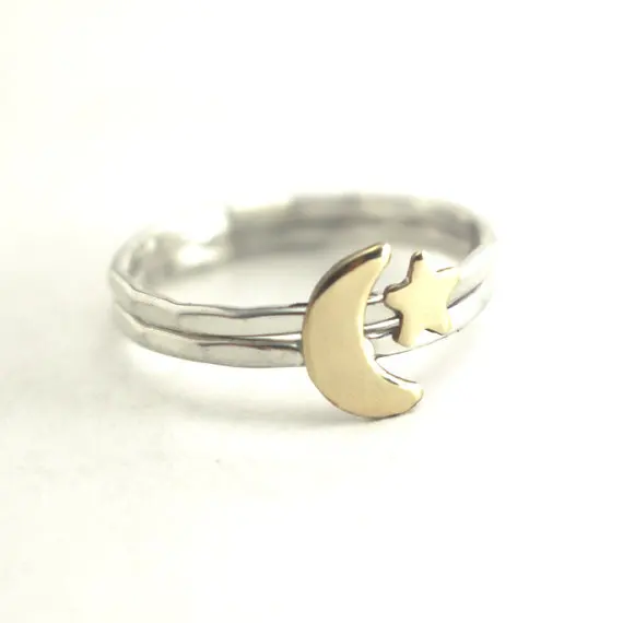 Croissant de Lune Et &Eacute;toile Pile Argent Or Bague Midi Bague Hipster Pour Bijoux Femmes