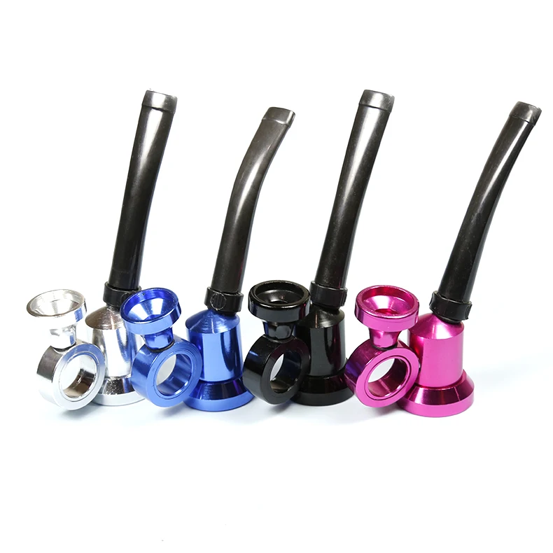 

Wholesale Yiwu City 4 Colors Aluminum Alloy  Mini Smoking Pipes with Metal Tobacco Bowl, Black;blue;silver;purple-red