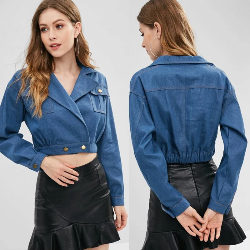 

Clothing Women 2018 One Button Crop Women Denim Jacket, Blue