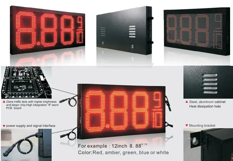 8inch LED Gas Price Sign with 120(H)/40(V) Viewing Angle and 2 Years Warranty for Outdoor Digital Fuel Price Display