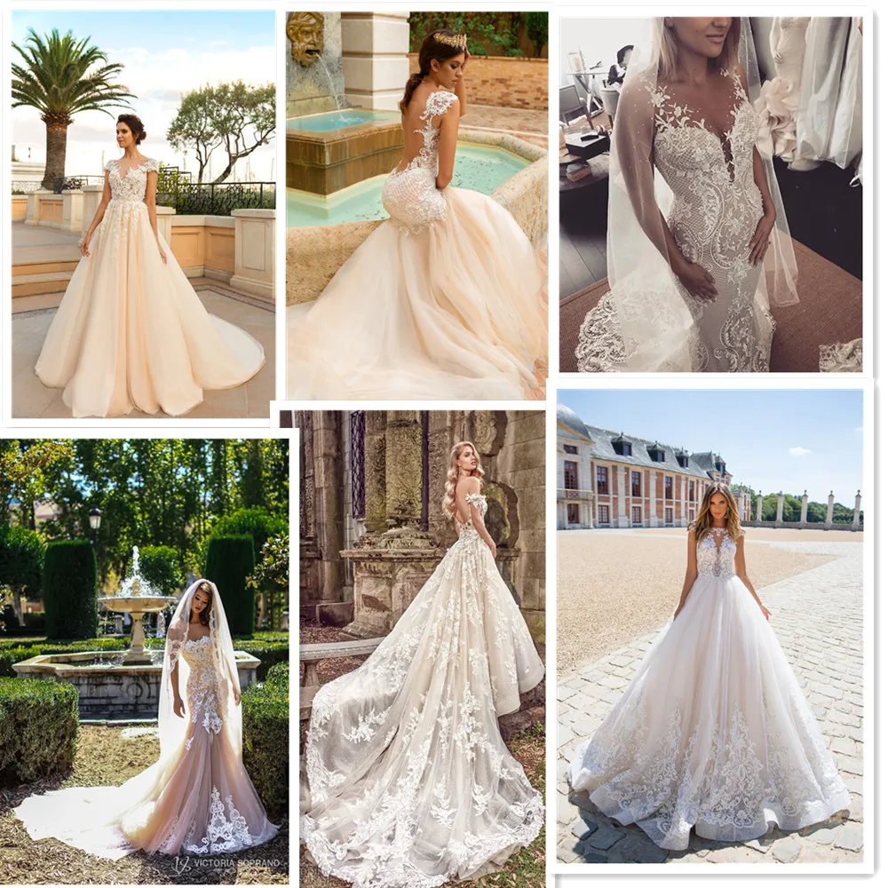 ASA0656 lace long tail elegant detachable tops bride gown long sleeve wedding dress 2019