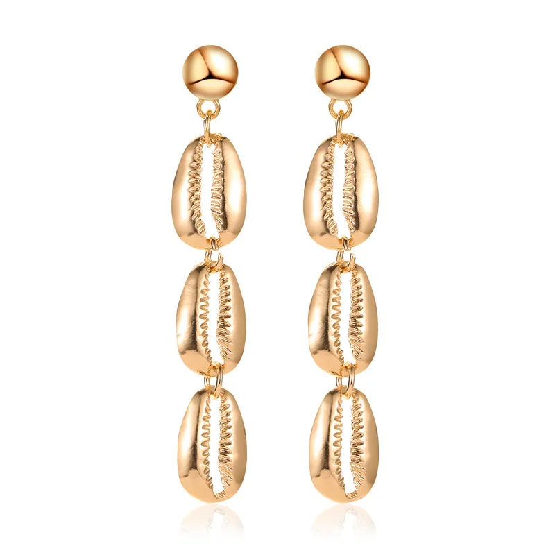 

Trendy Gold Color Metal Shell Drop Earrings For Women Bohemian Fashion Pendant Earrings Beach Jewelry (KER389), Same as the picture