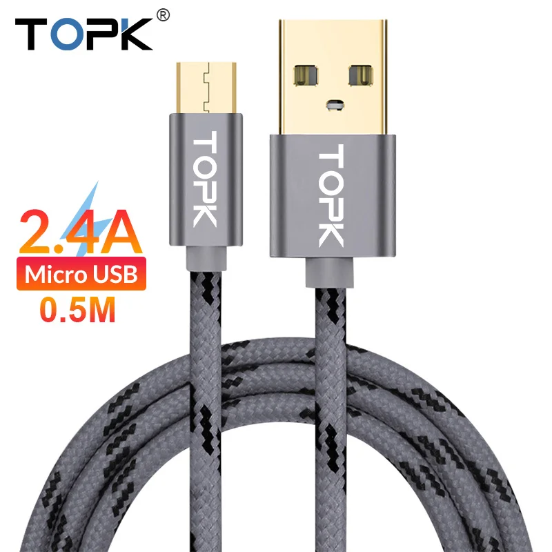 

TOPK AN09 0.5M(1.6ft) 2.4A Gold plating Nylon Braided V8 Micro USB Cable, Dark gray / gray / red / gold