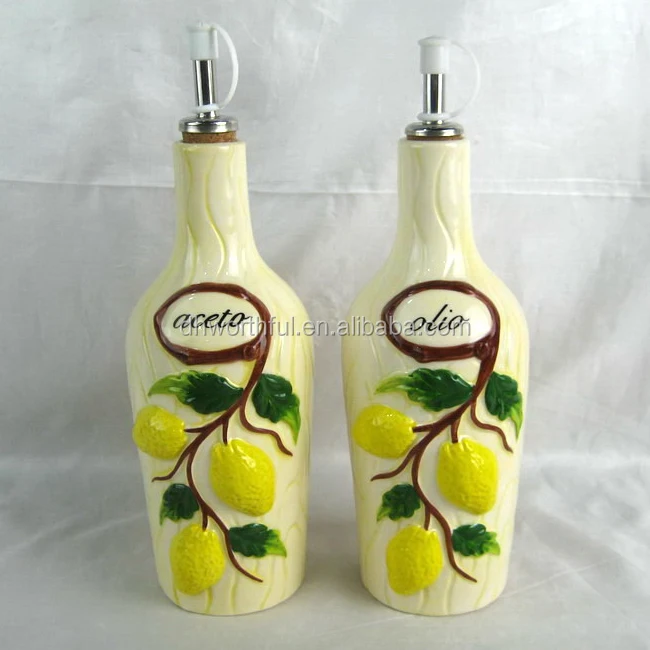 

Hot selling lemon design ceramic olive oil bottles for wholesale