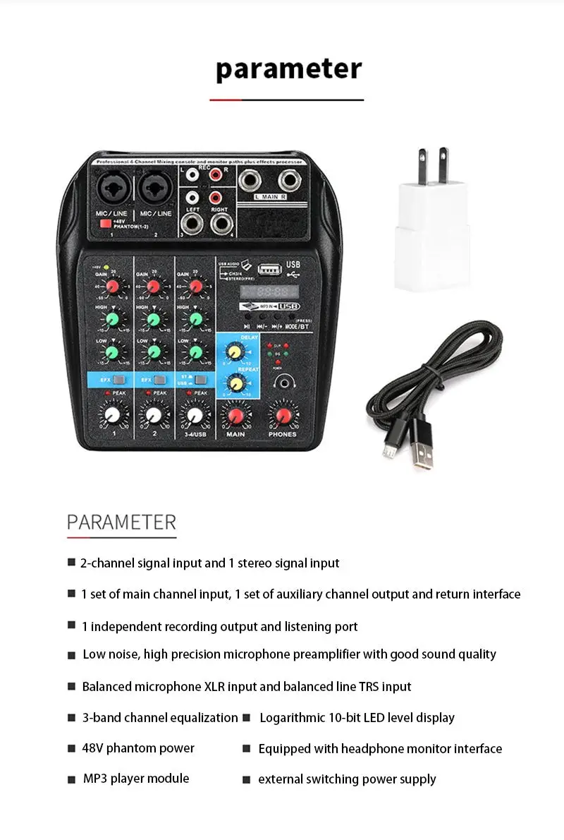 2020 Newest Mini 4 Channel USB Audio Mixer Console With Bluetooth