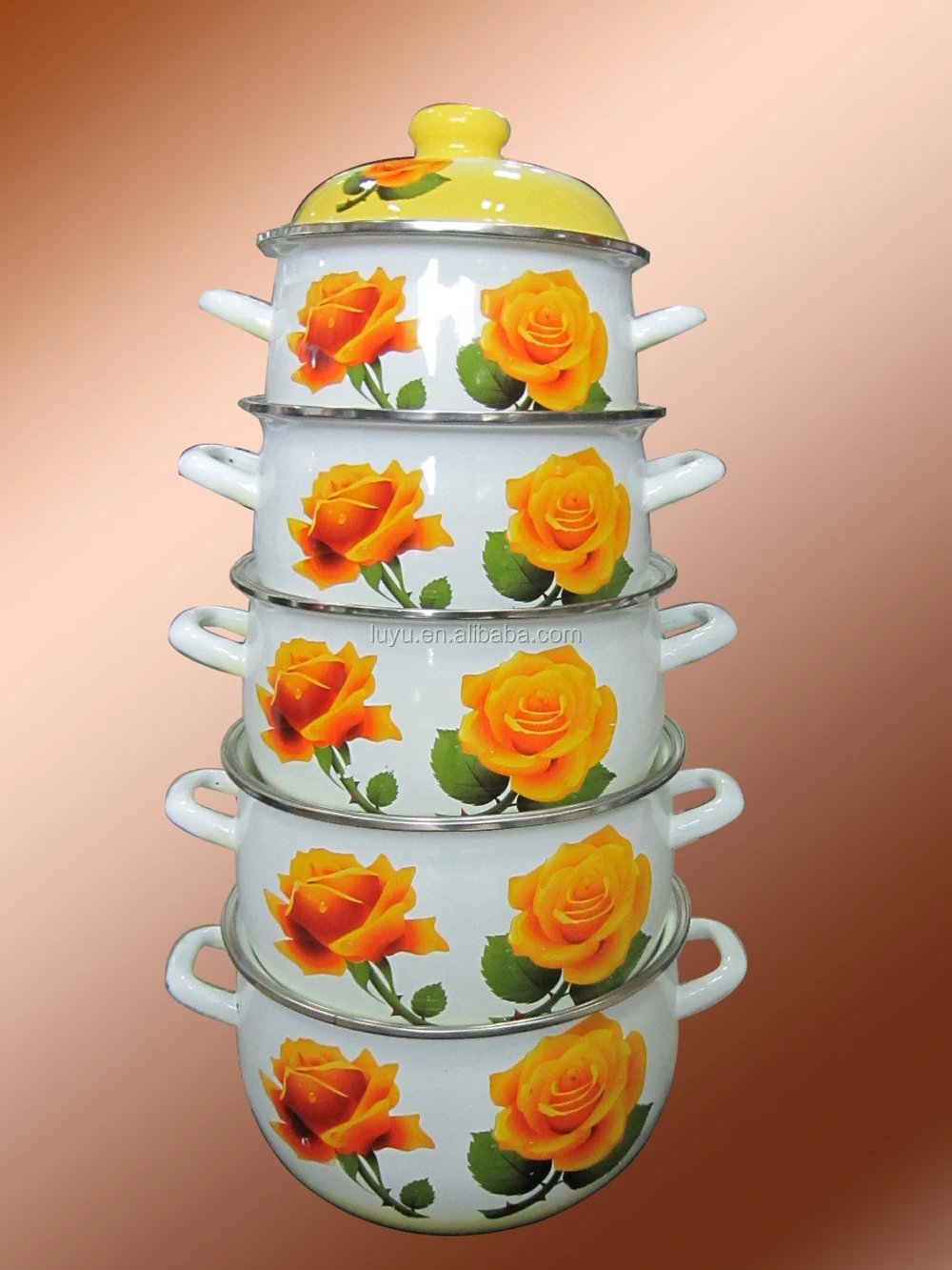 T675edb 1826cm 5pcs Bright Shiny Turkey Enamel Casserole Cookware