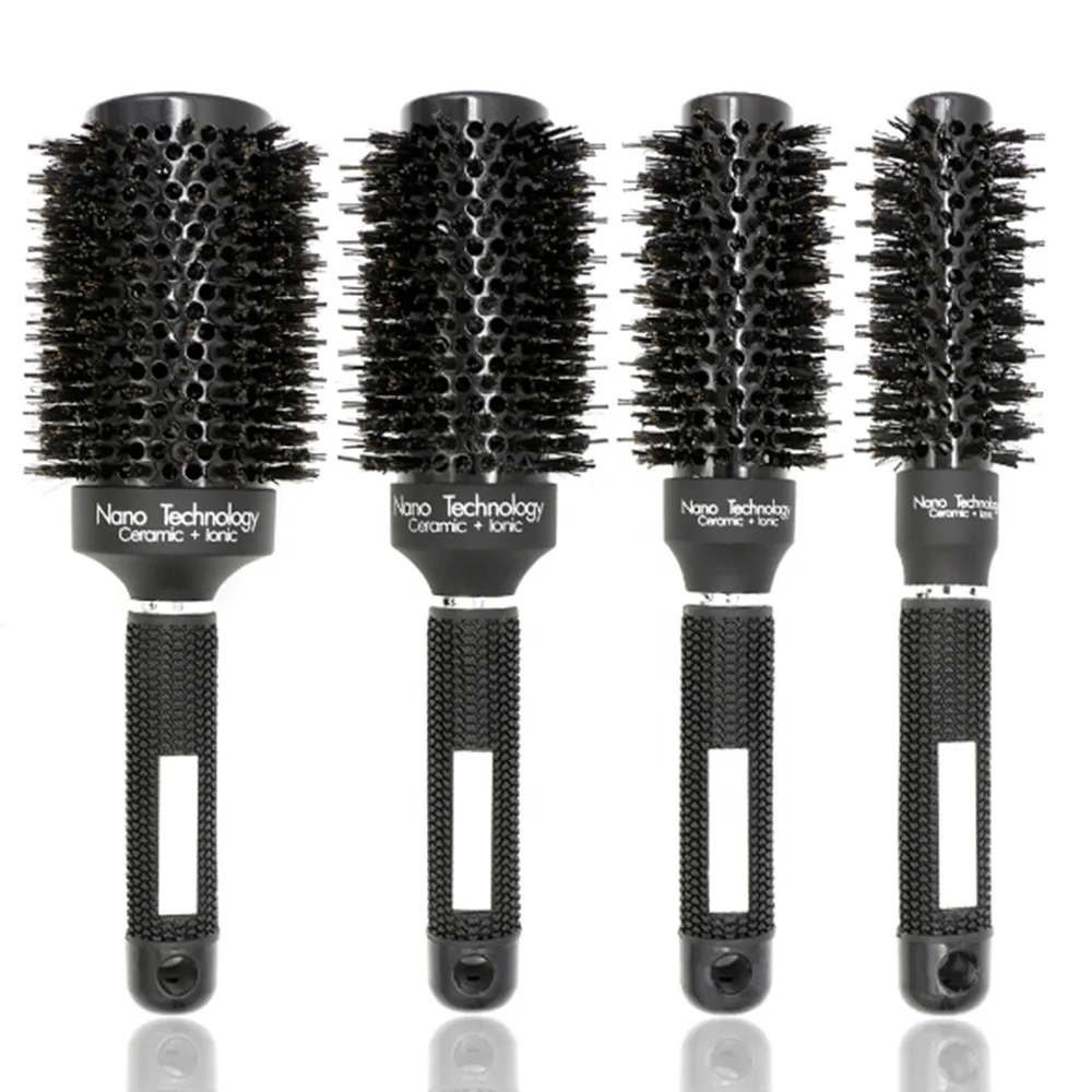 

Professional Nano Thermal Ceramic Round Brush For Hair Salon Aluminum Brush With Boar Bristle