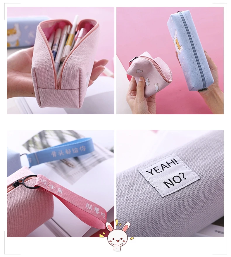 Cute fresh Korean pencil bag multi-function large capacity canvas storage pen case