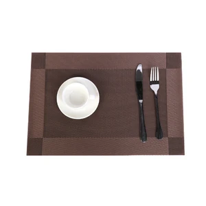 Image of RD002 Kitchen Restaurant Coffee Shop Eco Friendly Heat Resistant Custom Printed Gold Black PVC Woven Vinyl Placemat Table Mat