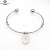 DIY thin wire cuff 925 silver bangle with oval charm for sale
