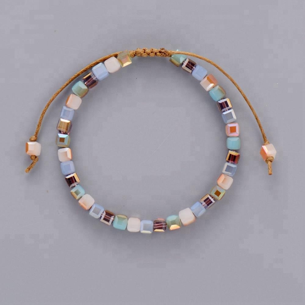 

Wholesale 12 Pieces/Dozen  Handmade Crystal Square Beads Bracelet Paracord Smart Bracelet For Women Jewelry, Please click on the color option