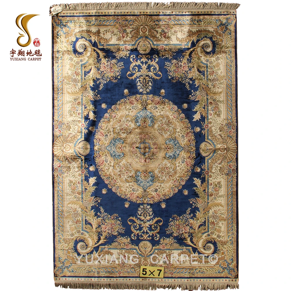 

YUXIANG 5*7ft turkish classic blue carpet Chinese handmade silk carpet