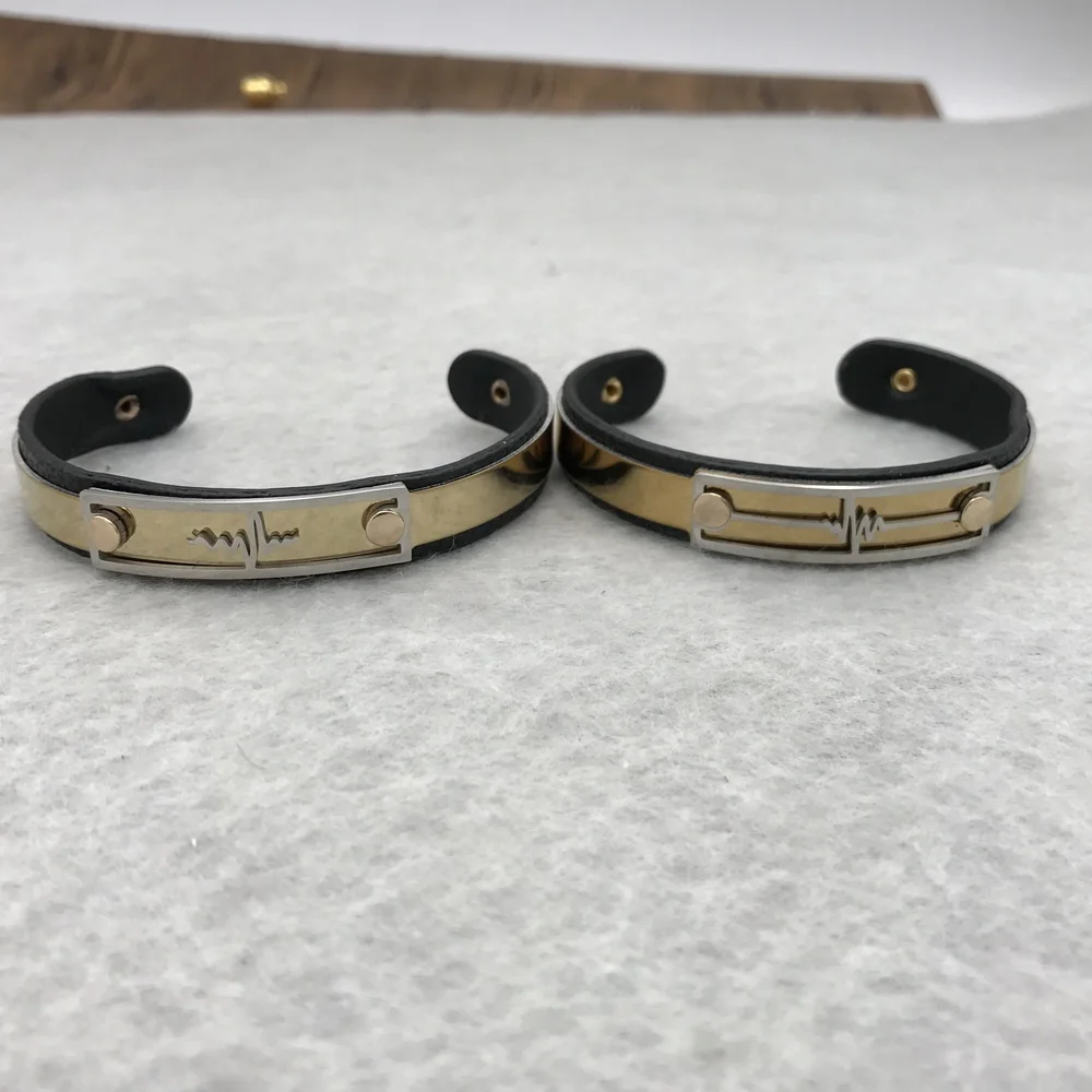 

Stainless Steel Electrocardiograph Cuff Leather Bracelets For Wholesale
