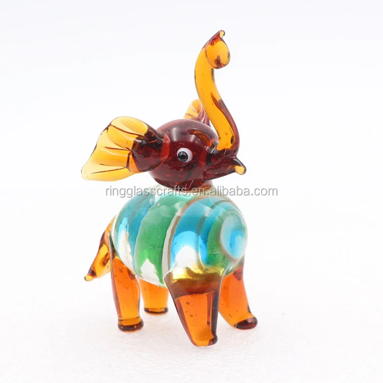 Glass Elephant Figurine Art Glass Hand-Blown Collectible Figure 