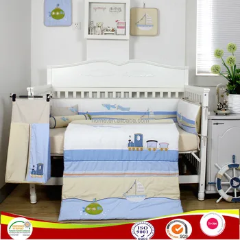 2015 New Cotton Boat Design Baby Cot Bedding Set In Blue Color For