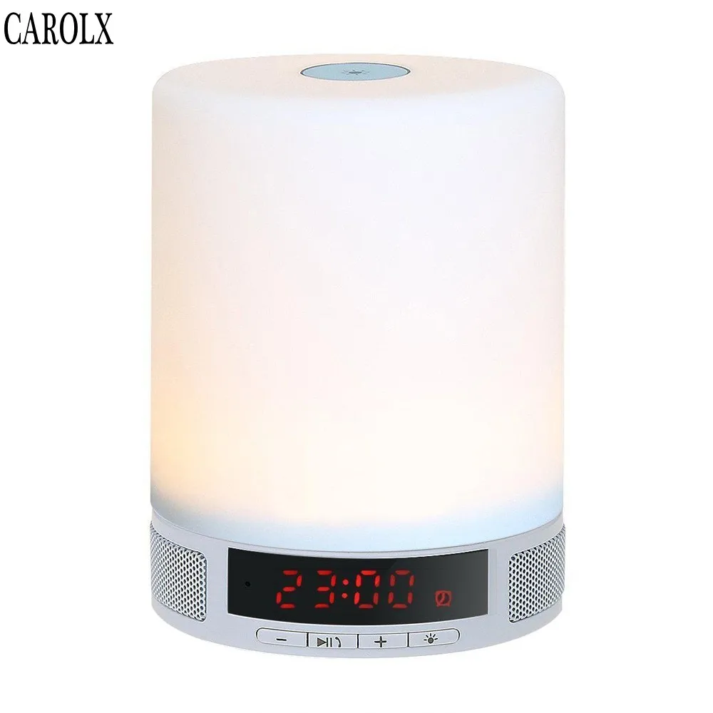 

Touch Sensor Bedside Table Lamp Night Light With Alarm Clock Wireless Active Bluetooth Speaker, White