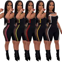 

Women's slim patchwork sports jumpsuit biker short rompers bodycon one piece playsuit