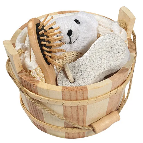 wholesale hot selling good quality massage bath gift set 5pcs wooden shower set