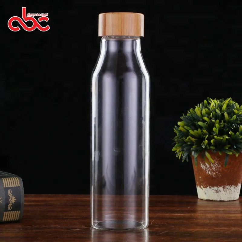 

550ml High Borosilicate Glass Water Bottle Wth Bamboo Lid Glass Drinking Bottle With Bamboo Cap, Transparent