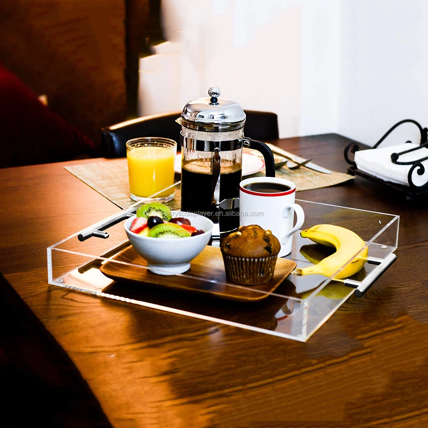 Pmma Custom Acrylic Lucite Clear Serving Trays With Handles Buy