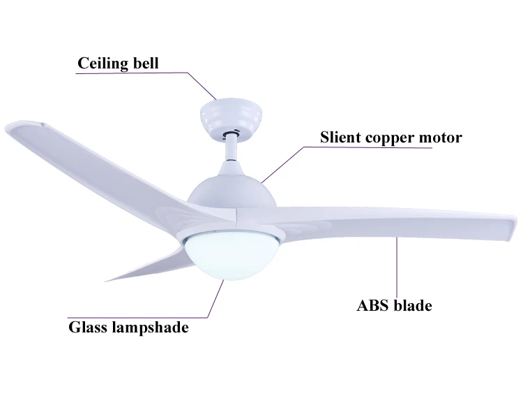 Modern Indoor White ABS Blades Ceiling Fan Remote Control Ceiling Fan With Light