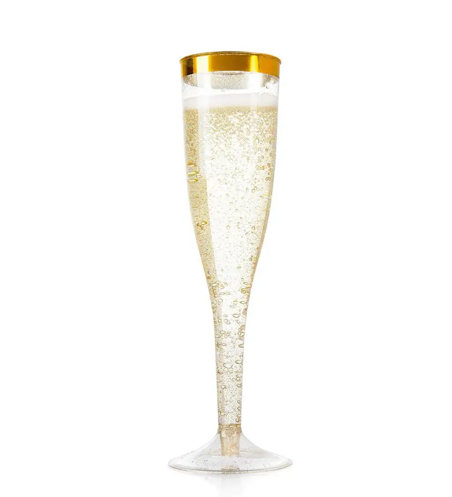 6.5oz Gold Rim Plastic Champagne Flutes /clear Plastic Toasting Glasses