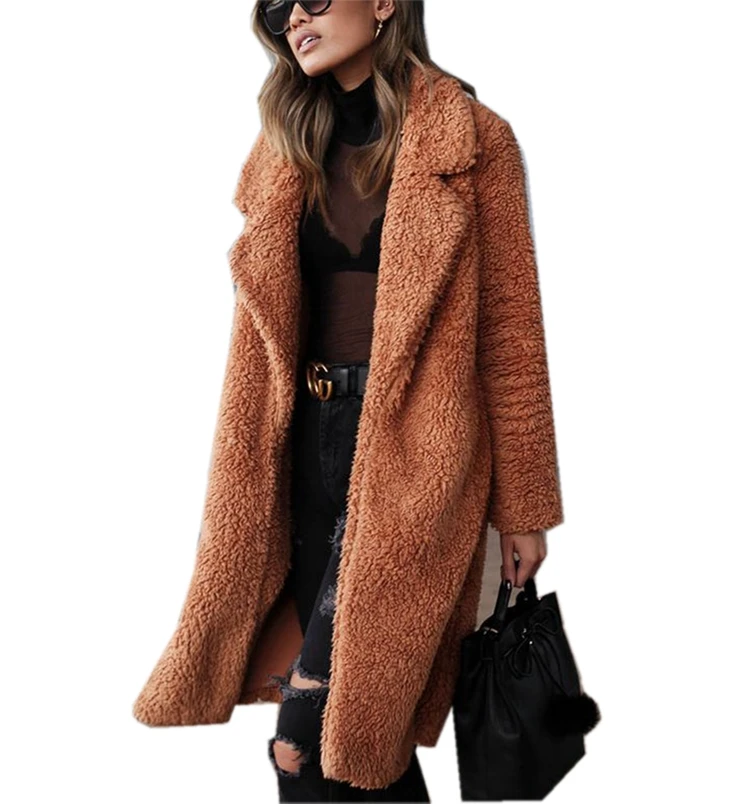 

New Latest Fashion Women Winter Coat Long faux fur Coat Casual Mantel Jacket Ladies Plush Coat, White black beige