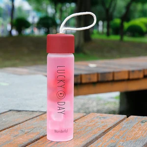 Image of 360ML Portable Frosted Glass Bottle for Water with Rope Leakproof Travel Drinking Bottle for Drinkiware