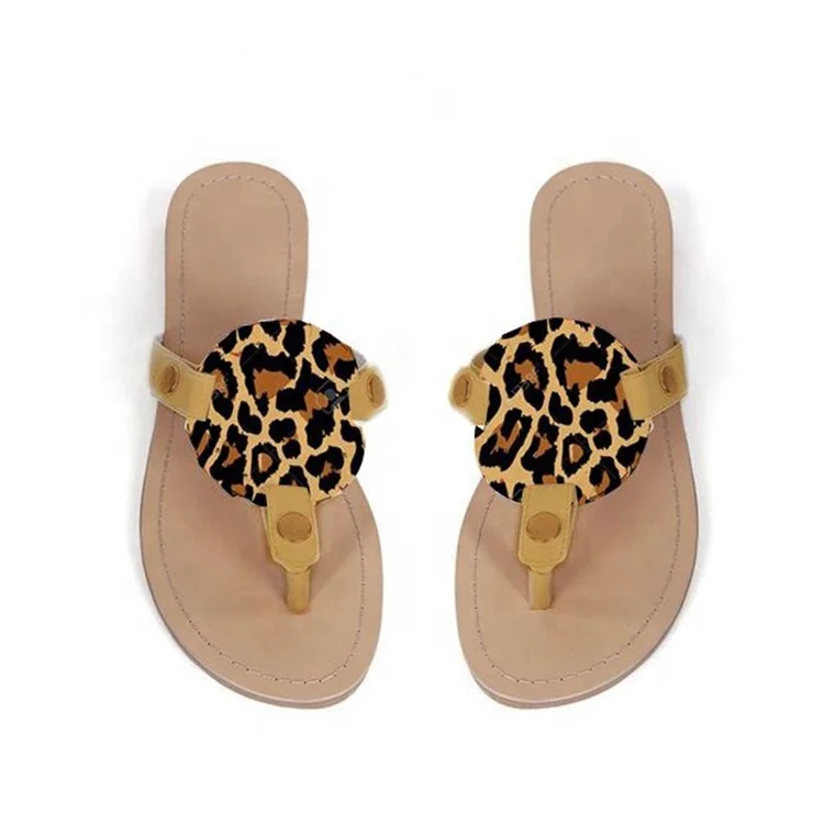 

Wholesale New Arrival Leopard Women Sunflower Print Disc Flip Flops, As shown in figure