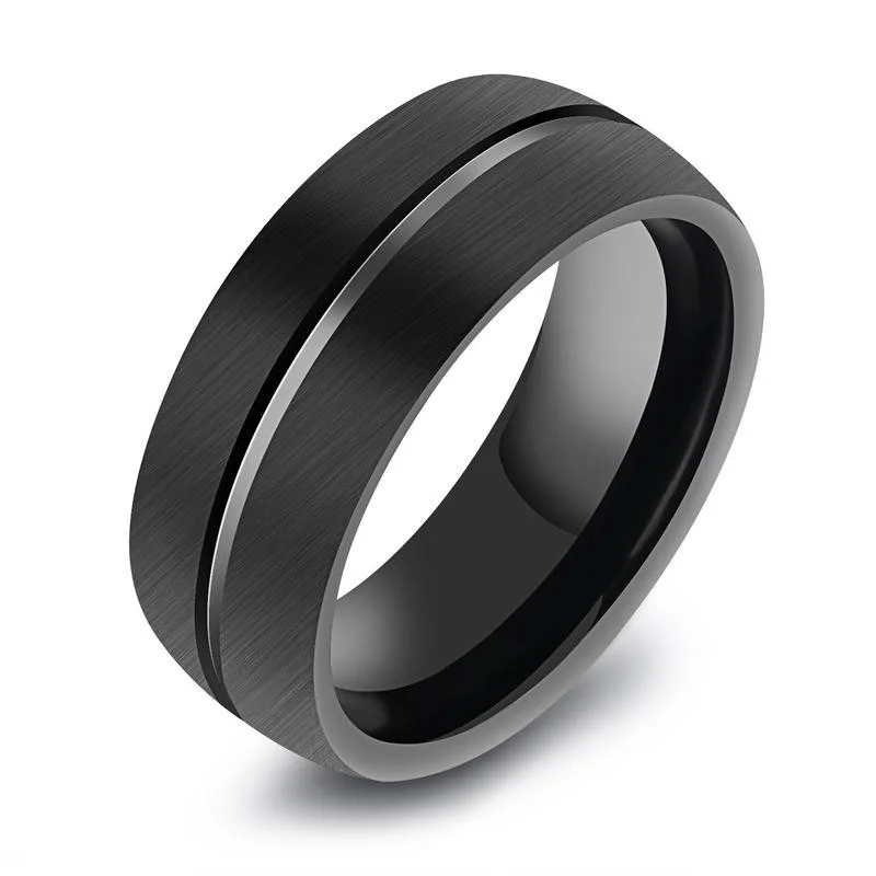

316l anillo de acero inoxidable Stainless Steel Ring Band Silver Recessed Line Vintage Tungsten Ring, Black