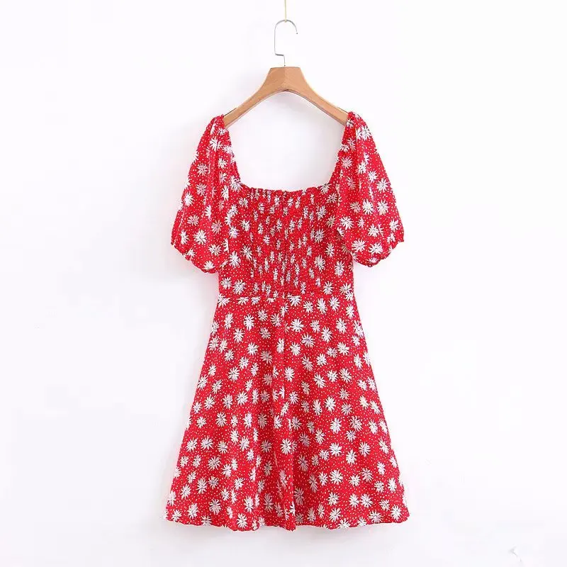 

Summer 2019, short-sleeved dress miniskirt banana print square neck skirt All play