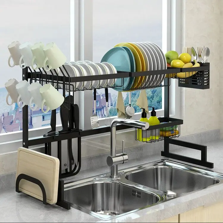 Kitchen Black Coating Dish Drying Rack Cup Holder Dish Corner Rack