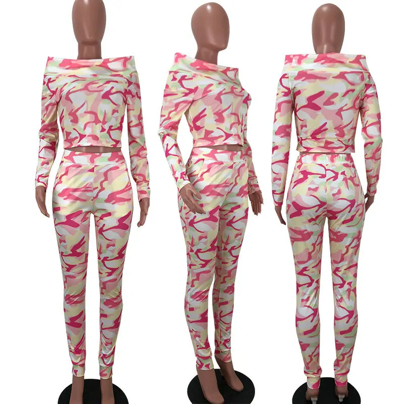 

OJS9057 women fashion expose waist casual floral top and pants two piece set, N/a