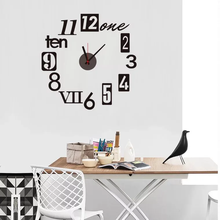 

Wholesale 12 numbers 3d home decor wall clock sticker, Cmyk