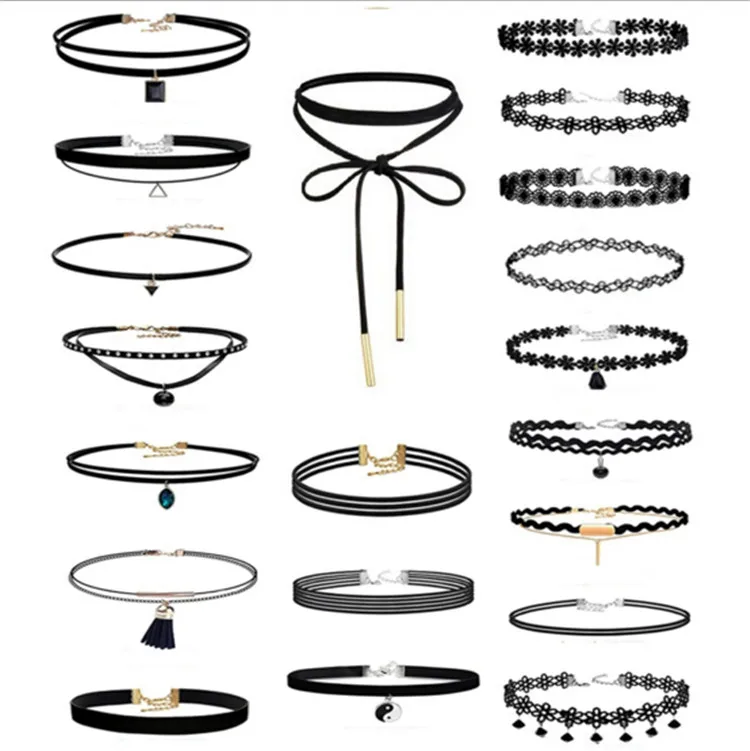

MYLOVE 20pcs/set ML267 Retro Black Stretch Velvet Classic Gothic Tattoo Lace Choker Necklace Set