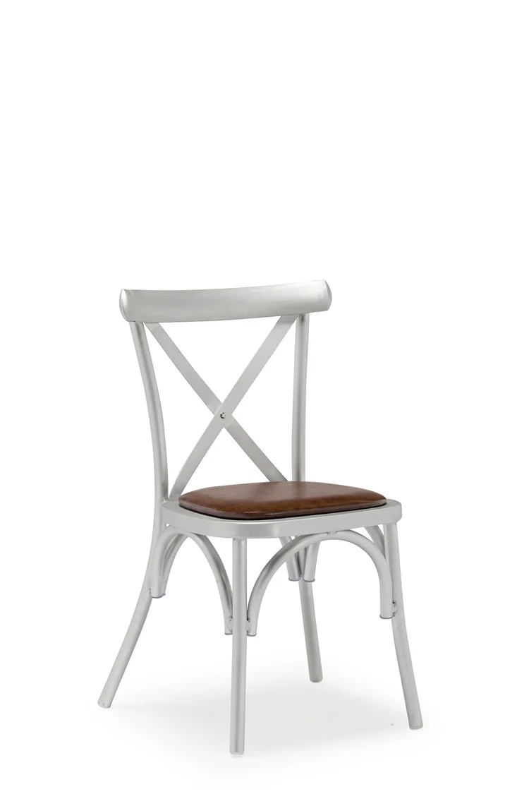 Commercial furniture Chinese Elegant Vintage Metal Aluminum High Back Cafe Chairs With Cushion For Restaurants Dining Garden