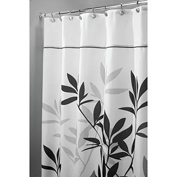 Leaves Long Fabric Shower Curtain Black And White Flower Shower