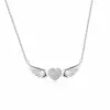 Fashion jewelry 925 sterling silver 3A cubic zirconia love heart angel wing double chain necklace