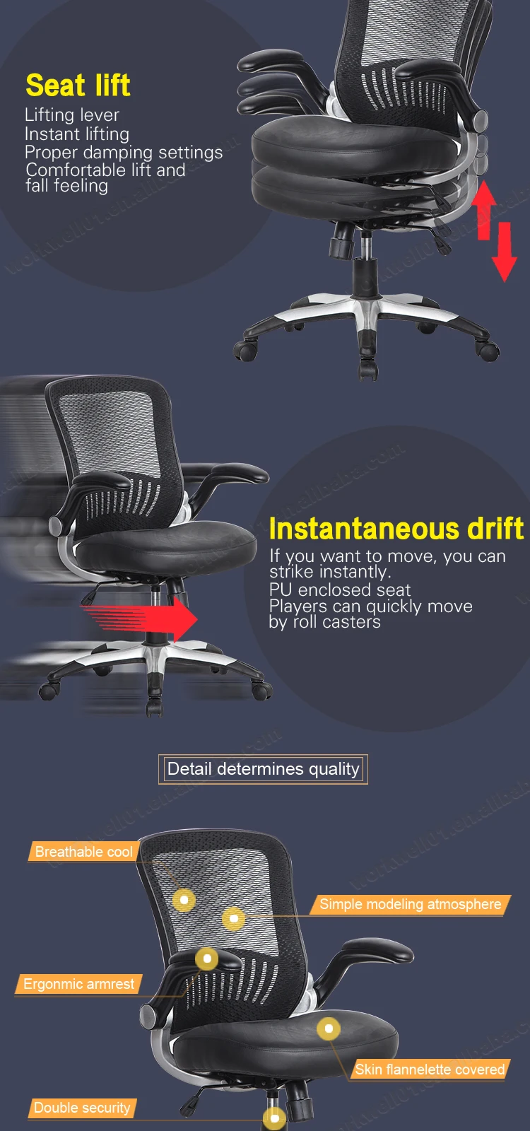 Directly factory most durable cantilever plastic mesh back visitor chairs