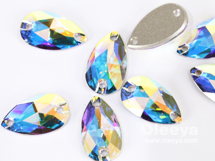Factory 5A Quality High Shinny Crystal AB Teardrop Glass Sew on Strass for Women Design