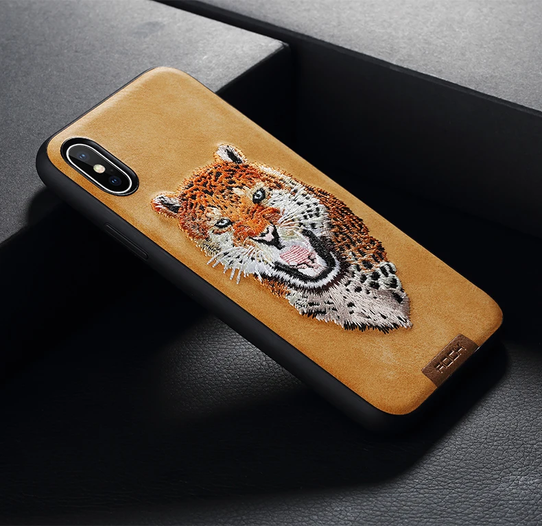 

Rock wholesale gorgeous shock protection Beast Series Embroidery soft high quality case cover shell for iphone X case shell, Lion;tiger;leopard