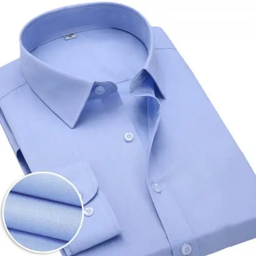Plus Size Men Long Sleeve Dress Shirts regular breathable plain dyed white dress shirt mens shirt dress
