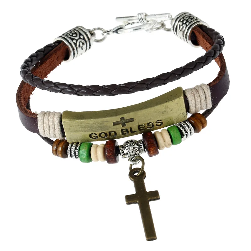 

Wholesale Classic Christian Jewelry Fashion Leather Charm Bracelet 2019 New Cross Bracelet