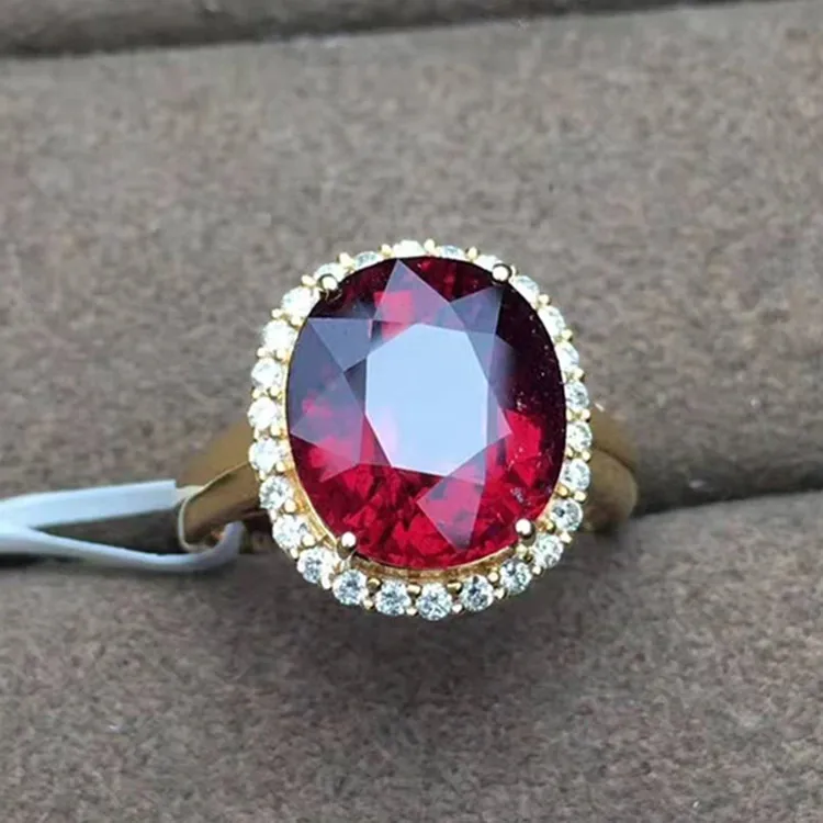 

Custom design jewelry Fashion 18k gold South Africa real diamond 5.3ct natural red tourmaline gemstone Ring for women