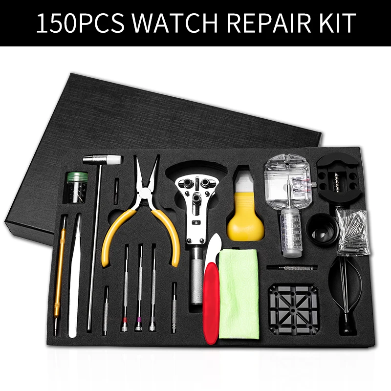 SHICHI 150PCS Watch Repair Tool Kit,Watch Battery Replacement Tool Link Remover Deluxe Watch Band Tool Set with Carrying Case
